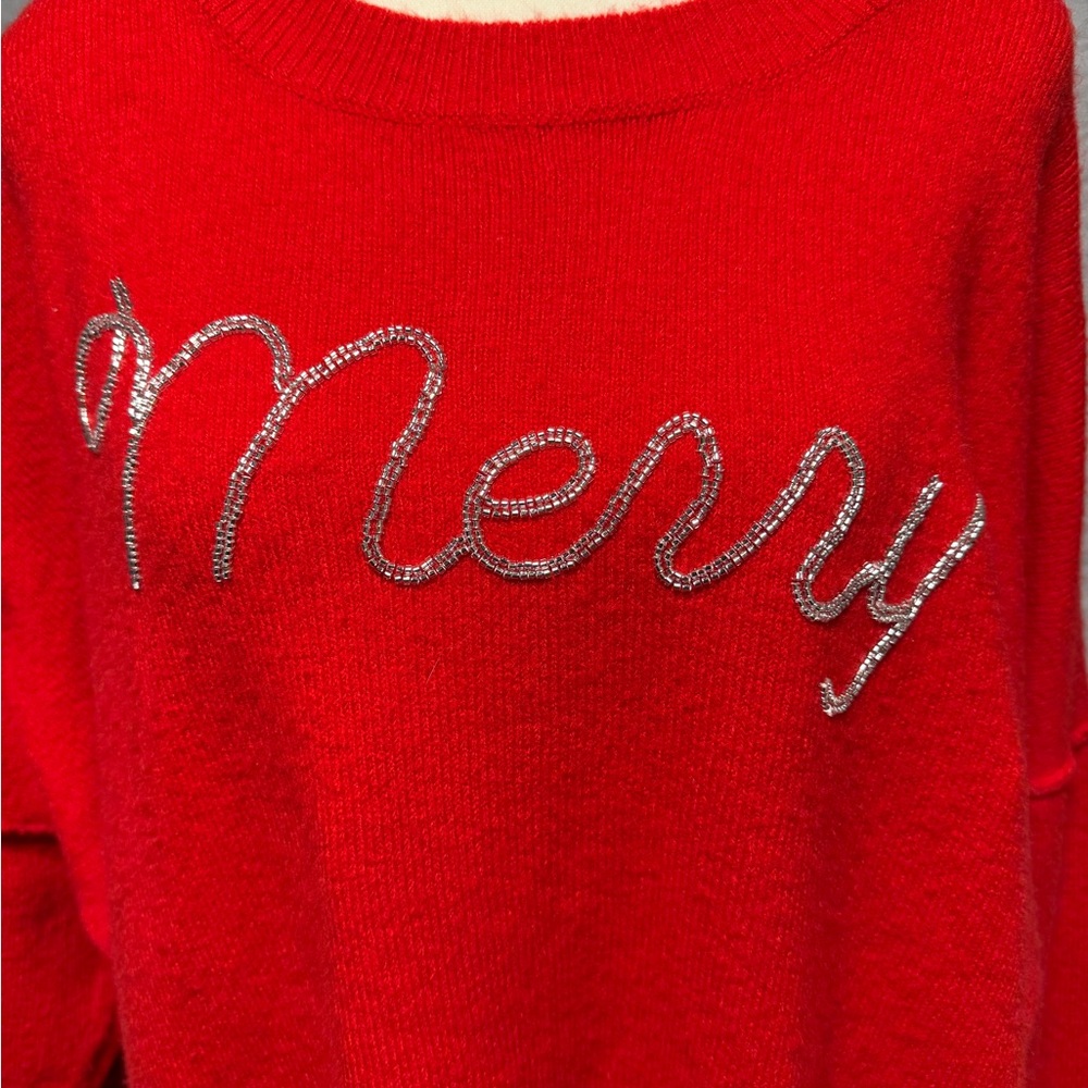 Vince Camuto Red Sweater with Silver Merry script